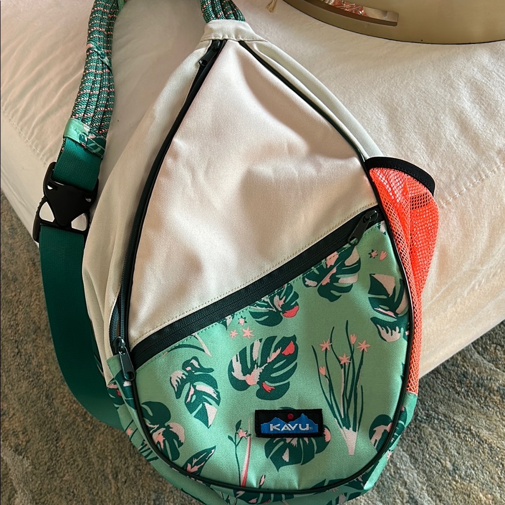 Kavu Green Tropical Print Sling Bag